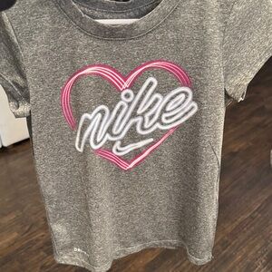 Nike Kids Gray Tee with Pink Heart Design